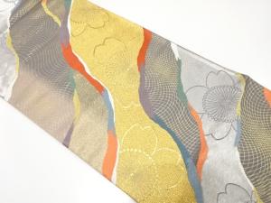 霞取りに桜模様織り出し　振袖用袋帯